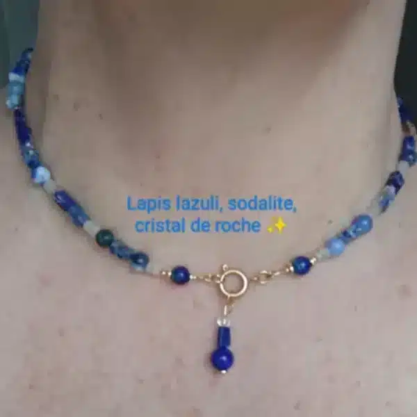 Collier sodalite rectangle et perle